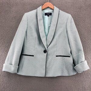 Jones Wear Blazer Women 12 Blue Plaid Shawl Lapel Pockets Button Up Office Work*